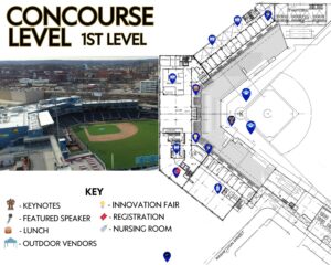 Map outlining attractions at the MassCUE Spring Conference at Polar Park
